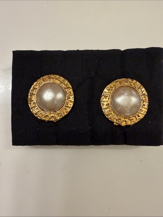 CHANEL Jewelry - CHANEL Gold-Tone Round Logo Pearl Button Earrings